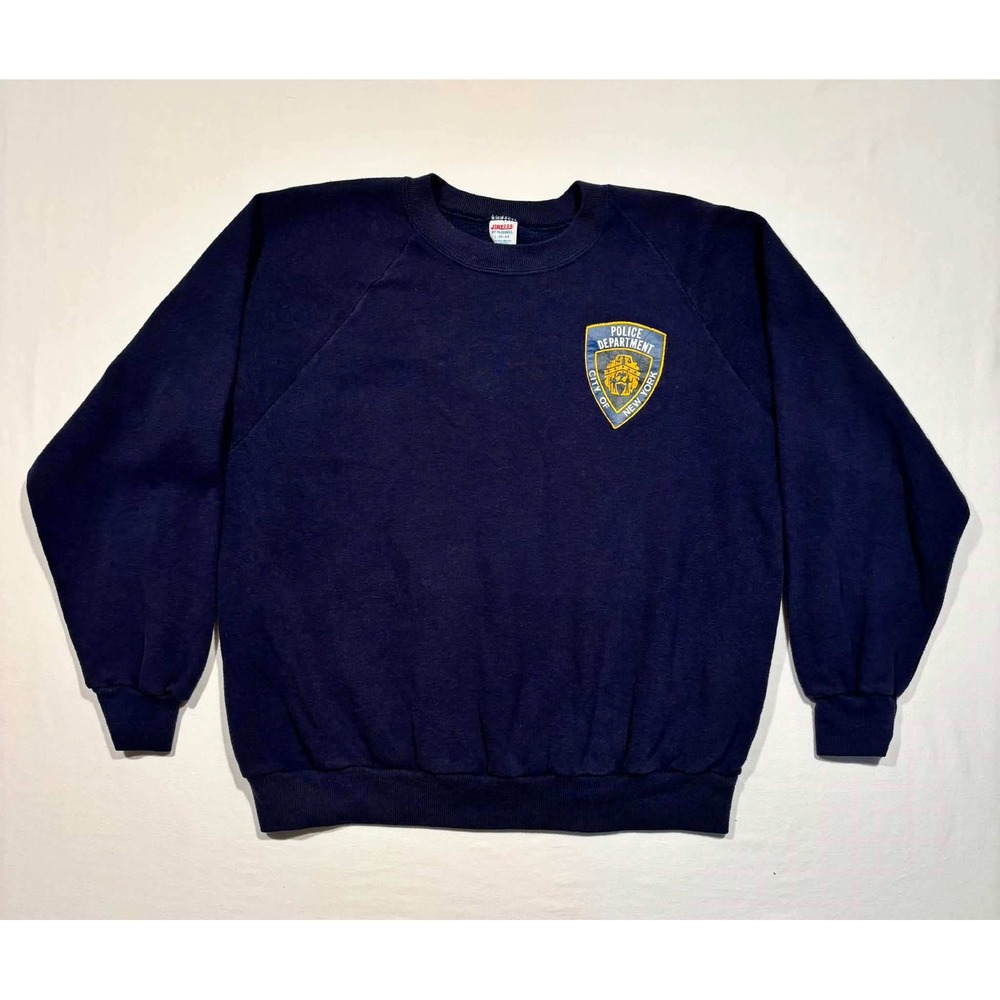 Vintage Jerzees Russell NYPD Sweatshirt Mens‎ Large Navy Blue Made in USA Raglan